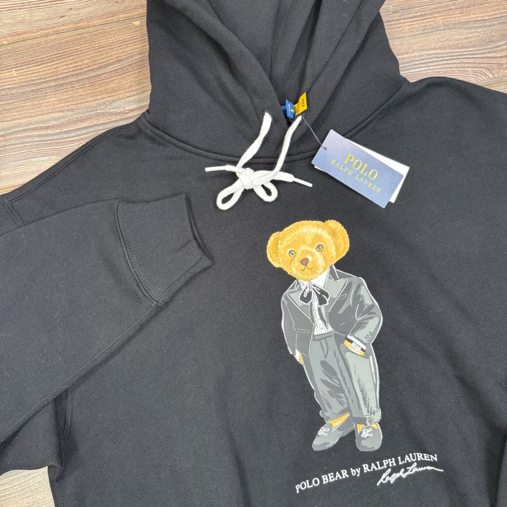 Polo Ralph Lauren Women Size Small Hoodie Black Tuxedo Polo Bear‎ Fleece NWT - Picture 2 of 6
